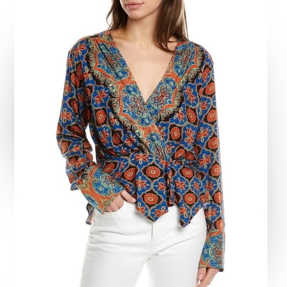 Free People Falling for You Boho Wrap Deep V Neck Blouse - Picture 1 of 8
